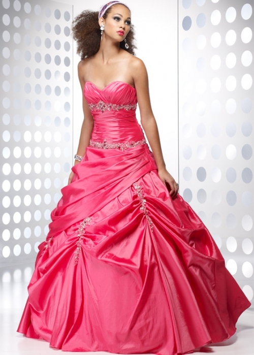 Beaded Emborider Fushia Celebration Gown with Pleated Bodice Lace-up Back sweetheart Draped Skirt Prom Evening Dress
