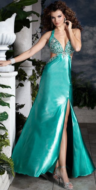 A Deep V Neckline With Beadings And Sequins Evening Dress