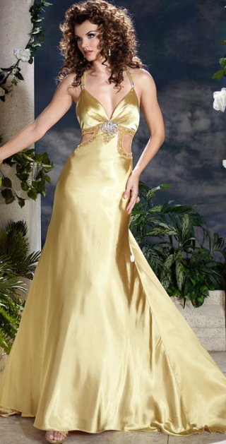 Halter With A V Neckline And A Gown With Beadings Evening Dress