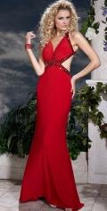 Siren Beading Halter And Ruched V Neckline Evening Dress With A Gown