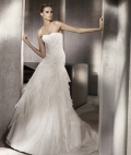 2012 Layered Chiffon Strapless Wrinkled Sweep/ Brush length A-line Wedding Bridal Gown