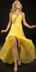 Style Yellow Sweetheart Floor Length Ruffles Crystal Brignt Summer Evening Dress