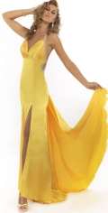 A Ruched V neckline Empire Waist Elastic Satin Evening Dress With Pearls