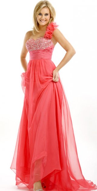 Sweetheart Sequins With One Flower Strap Chiffon Sweep Train Elegant Evening Dress