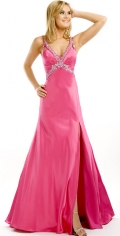 A Line Ball Gown With Ruched And Beading V neckline Evening Dress