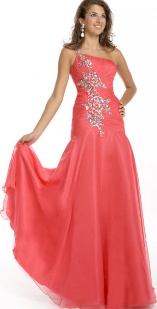A One Appliques Shoulder Ruched Detailed Chiffon With A Gown Formal Evening Dress