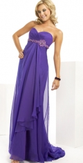 Purple Sweetheart Neckline Pleated With Appliques Floor Length Elegant Evening Dress