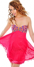 Red Colorful Beading Chiffon Strapless Tealength Fresh Homecoming / Cocktail Prom Dress