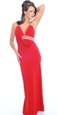 A Line Fashion Beading halter With V neckline Evening Dress