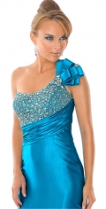 Delicated Elastic Satin Scalloped-Edge Beadings And Pleated Evening Dress