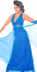 A Beading And Ruched Halter And V Neckline Evening Dress With Floor Length