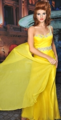A line Floor Length Summer Bright Yellow One Strap Elegant Evening Dress
