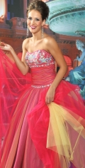 Red Boat Type Tiny Ruched Embroidery Beading satin Tulle Prom / Evening Dress