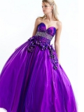 New A-line Style Purple Sweetheart Cheap Puffed Applique Design Floor length Beads Working ball gown/Prom Dress