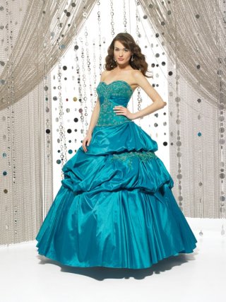 Elegant Blue taffeta strapless lace embellishment Sweetheart Floor Length Ball Gowns/ Prom / Quinceanera Dresses