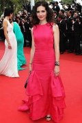 Cannes Red round neck Taffeta Sheath/ Column Court Train Chloe Lambert Evening Dress