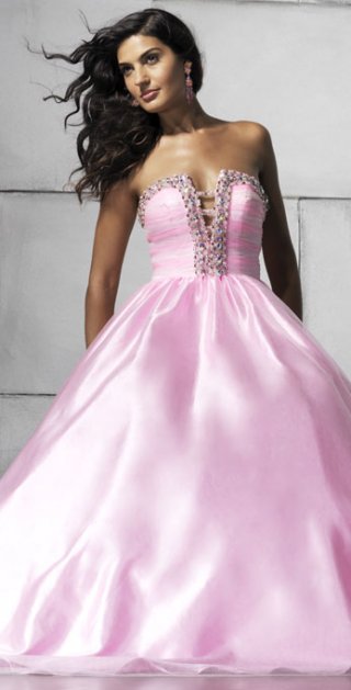 Pink V Neck Different beads Tiny Ruched Taffeta Prom / Evening Dress
