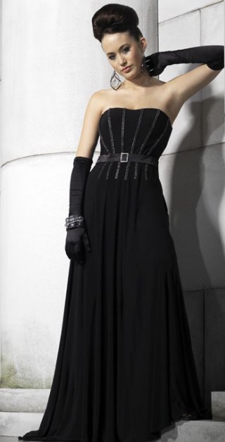 Flat Chapel Train With Beadings A Waistband Classic Black Evening Dress