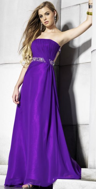 Purple Fold Beading Sequins Belt Ribbons in The Back Satin Organza Prom Dress