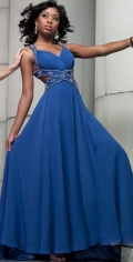 A line Floor Length Straps Elegant Crystal Ruffles Evening Dress/ Prom Dress