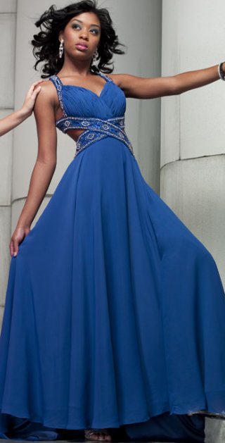 A line Floor Length Straps Elegant Crystal Ruffles Evening Dress/ Prom Dress