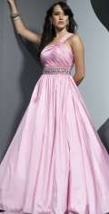 One Shoulder Pink Floor Length Tiny Pleated Beading Ball Gown prom Dress