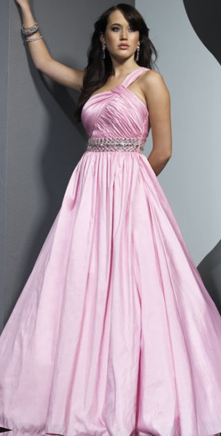 One Shoulder Pink Floor Length Tiny Pleated Beading Ball Gown prom Dress