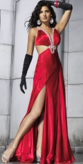 Sexy Red Beading Halter With A Furcation Floor length Evening Skirt