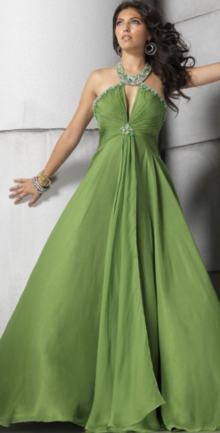 Light Blue Scalloped Edge Appliques Laces Chiffon Prom / Evening Dress