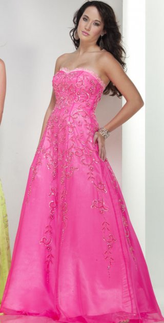 A Strapless With A Embroidery Deatail Bodice Formal Evening Skirt With A Gown