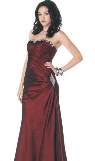 Classic A Side Draped Strapless With A Beading Border Scalloped-Edge Neck Formal Skirt