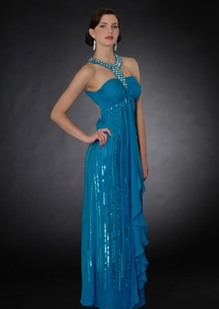 Charming Blue Rhinestone Halter Strap Tube Cheap floor length Sequin Design Evening Dress