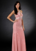 Shining Halter Pink Backless Sequin Fabric floor lenth Design Evening Dress