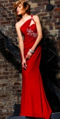 Fascinating Fully Ruched And Bodice With One Shoulder Evening Dress With pearls
