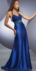 Halter V Neckline Dropped Elastic Satin Appliques Waistband Pleated Blue Evening Dress