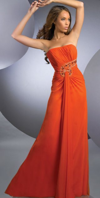 Saffron yellow Flat Neckline Strapless Column Evening Dress