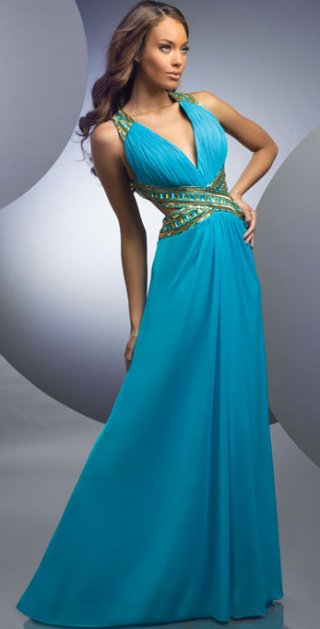 V Neckline With Appliques Straps Sweep Train Side Draped Elegant Evening Dress
