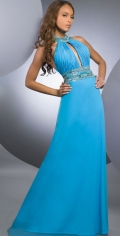 Beading Halter And Jewel Neck With Ruched Dropped Floor Length Evening Dress