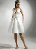 V-neck Waist Applique Design Puffed Hemline Cheap Wedding Dress