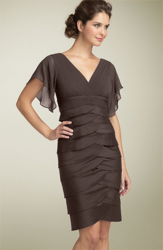 Beautiful knee Length wrinkled Column/ sheath short sleeves Bridesmaid Dress Under 100