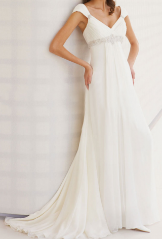 Charming Princess Short Sleeves White Embroider Chiffon Beach Wedding Dress