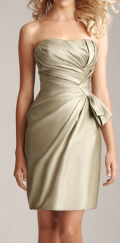 Knee length pleated satin Mermaid design Strapless Bridesmaid Dress Available in Spring