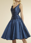 V-neck Mazarine A-line Empire Waist taffeta cheap Princess short Bridesmaid Dress/ evening dress