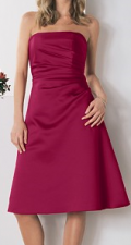 Discount Strapless Tea Length rose A-line satin Bridesmaid Dress