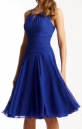 Vintage simple Chiffon Blue A-line Design Cheap Tea length Bridesmaid Dress