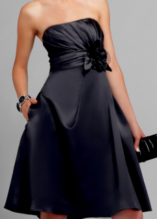 Black Sation Sweetheart A-line pleated Evening party dress/ Bridesmaid Dress with white sash