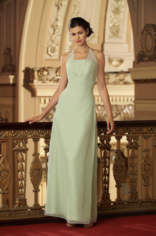 Halter Square Chiffon light Green Floor length Column/ Sheath Bridesmaid Dress/ evening derss under 100