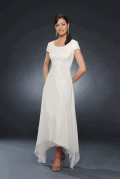 Elegant Couture White Chiffon Round neck short sleeves Bridesmaid Dress hot sale