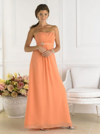 Orange Wrinkle Chiffon Strapless Broach Floor length Bridesmaid Dress/ evening dress 2011