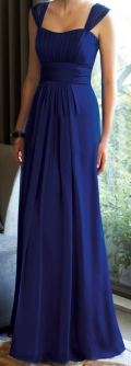 Affordable Deep Blue Square Neckline Floor length Chiffon Homecoming/ Evening Dress